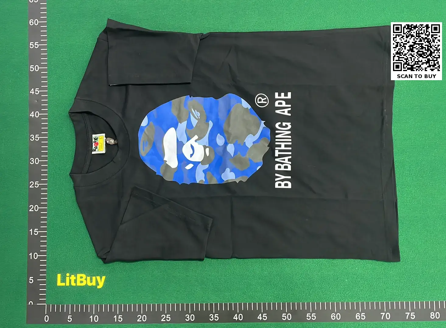 BAPE STA Black T-Shirt with Blue Camo Head QC inspection photo